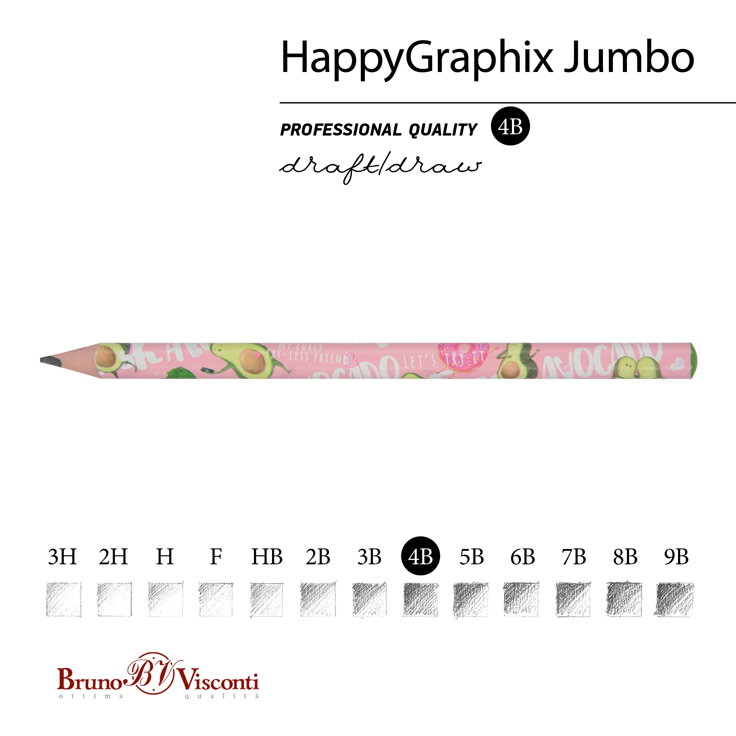 КАРАНДАШ ЧЕРНОГРАФИТОВЫЙ "HappyGraphix Jumbo. Авокадо. Модница" 4В, КАРАНДАШ ЧЕРНОГРАФИТОВЫЙ "HappyGraphix Jumbo. Авокадо. Модница" 4В,