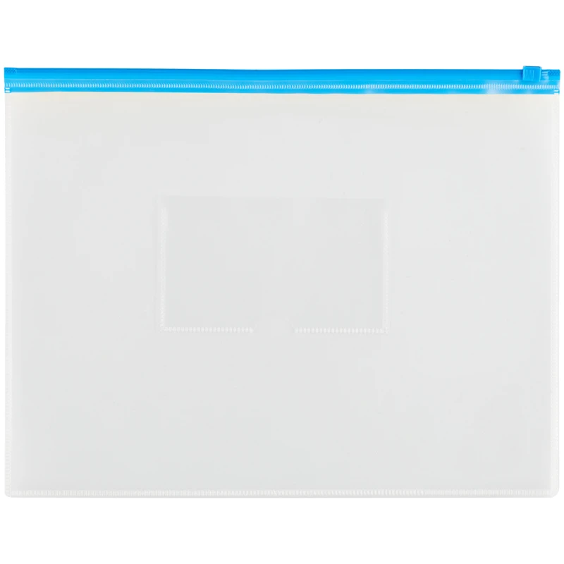 Папка-конверт на молнии OfficeSpace A4, прозрачная, 150мкм, молния синяя