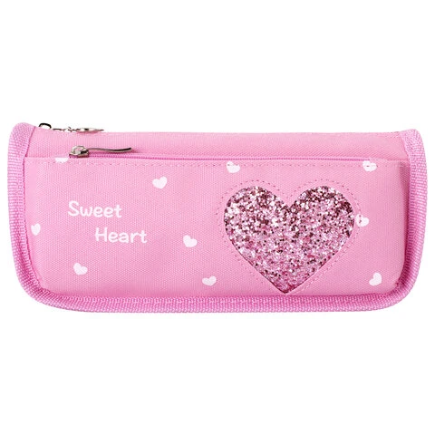Пенал-косметичка ЮНЛАНДИЯ, 2 отделения, полиэстер, "Heart", розовый,