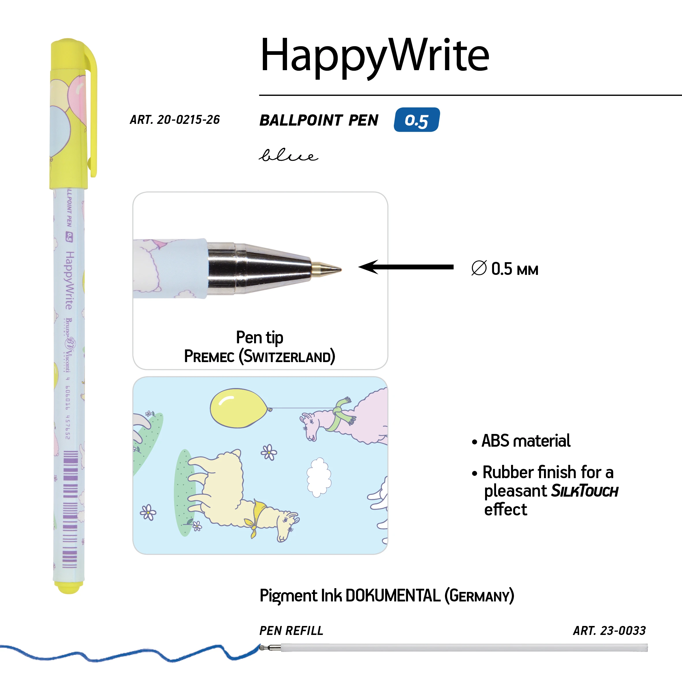 РУЧКА "HappyWrite. Sweet Animals. Лама с шарами" ШАРИКОВАЯ 0.5 ММ, РУЧКА "HappyWrite. Sweet Animals. Лама с шарами" ШАРИКОВАЯ 0.5 ММ,