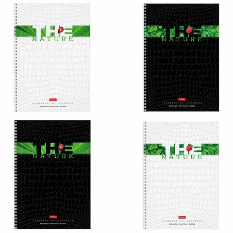 Тетрадь А4, 96 л., HATBER гребень, клетка, тиснение CROCO, "Nature" (4