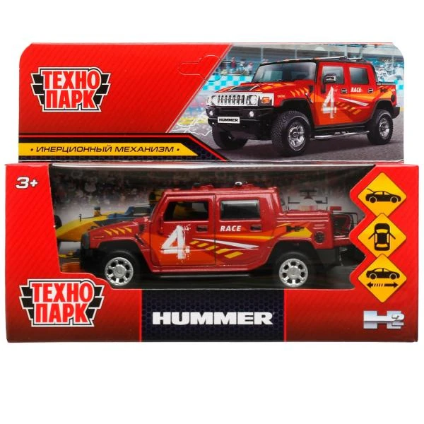 Машина металл HUMMER H2 PICKUP СПОРТ 12 см, двер, багаж, инер, красный,