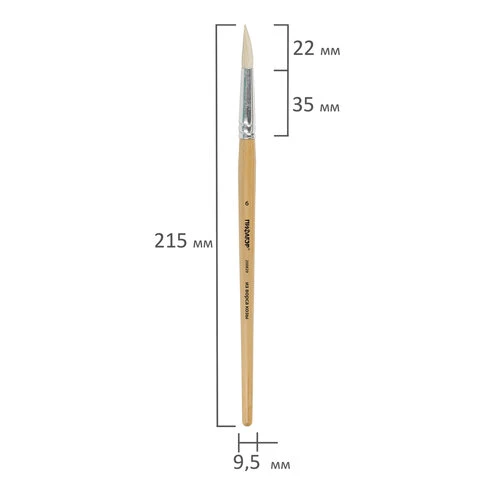 Кисть ПИФАГОР, из ворса козы, круглая, № 6, 200829
