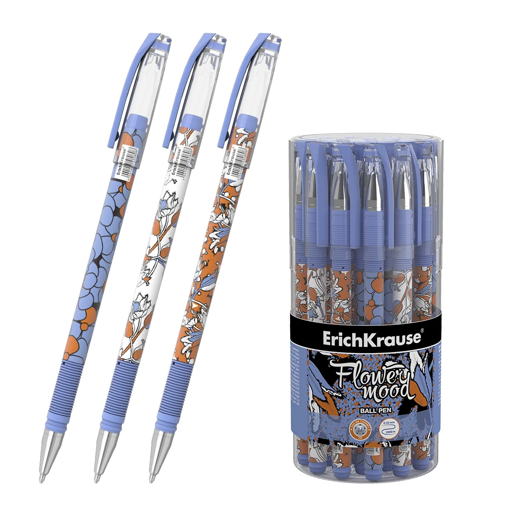 Ручка шариковая ErichKrause® Tulips Stick, цвет чернил синий (в тубусе по 24 Ручка шариковая ErichKrause® Tulips Stick, цвет чернил синий (в тубусе по 24