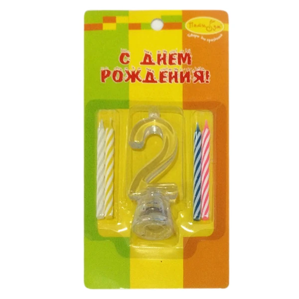 Набор свечей Цифра 2 с мигающим держателем 4 шт 7 см