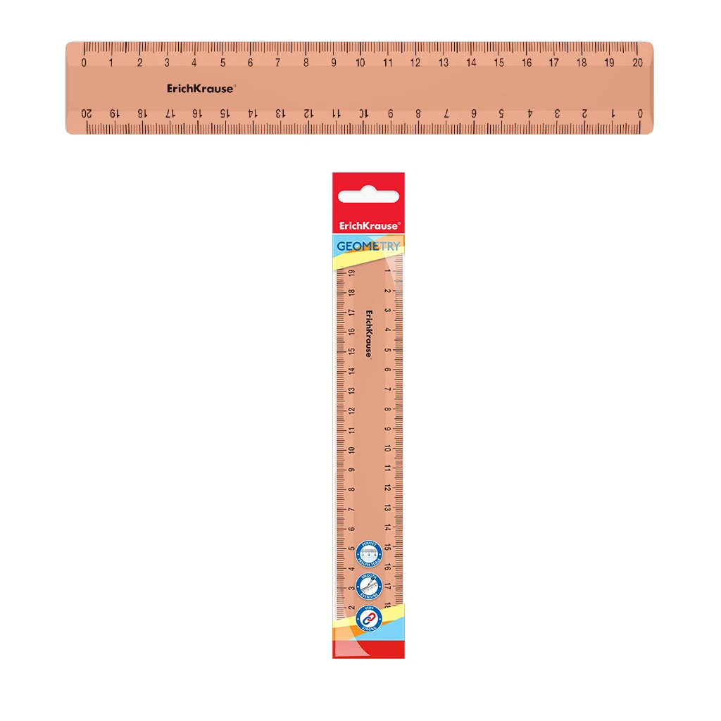 Линейка пластиковая ErichKrause® Powder, 20см, персиковый, во флоупаке