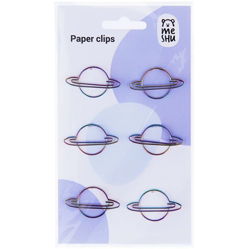 Скрепки фигурные 31мм, Meshu "Planets", 6шт., пакет с европодвесом