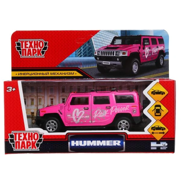 Машина металл HUMMER H2 СПОРТ 12 см, двери, багаж, инерц, розовый, в Технопарк