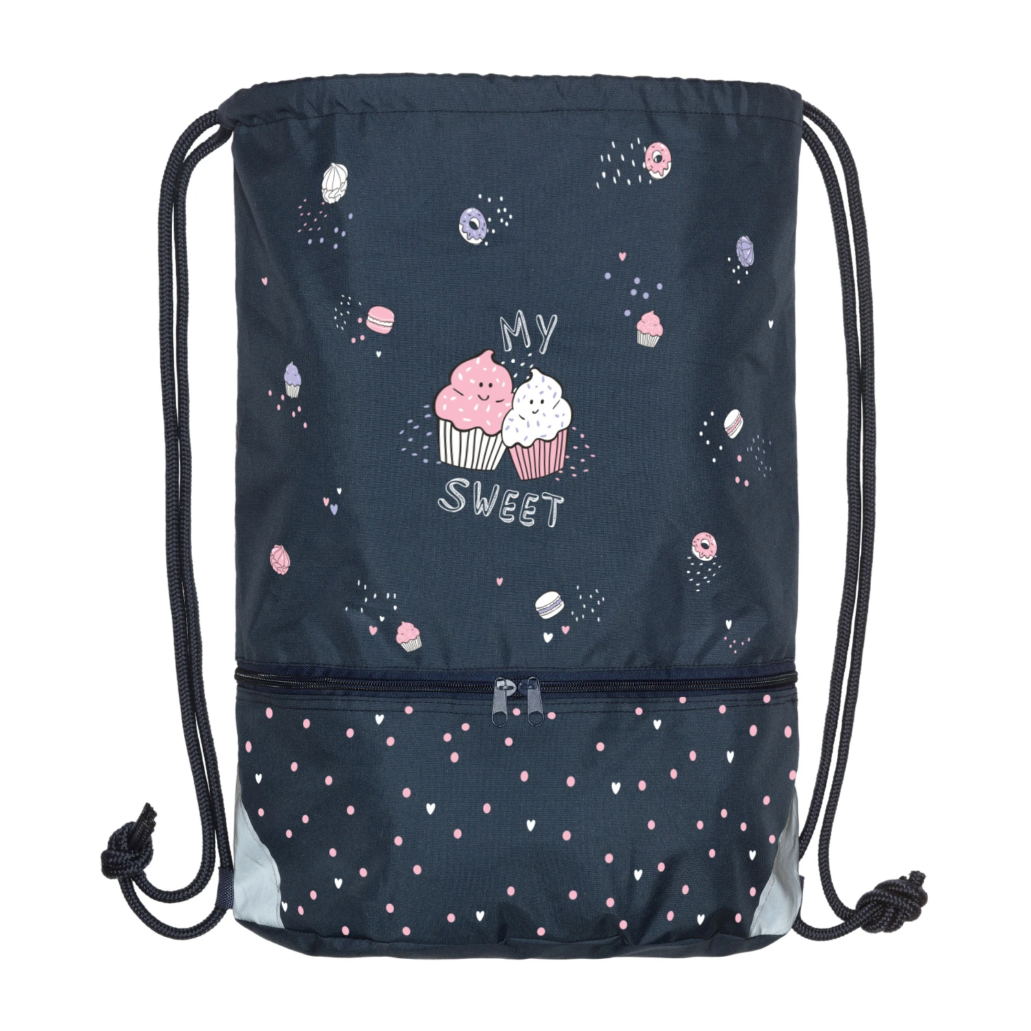 МЕШОК ДЛЯ ОБУВИ ДВУХСЕКЦИОННЫЙ СИНИЙ "MY SWEET" 37 х 48 см.