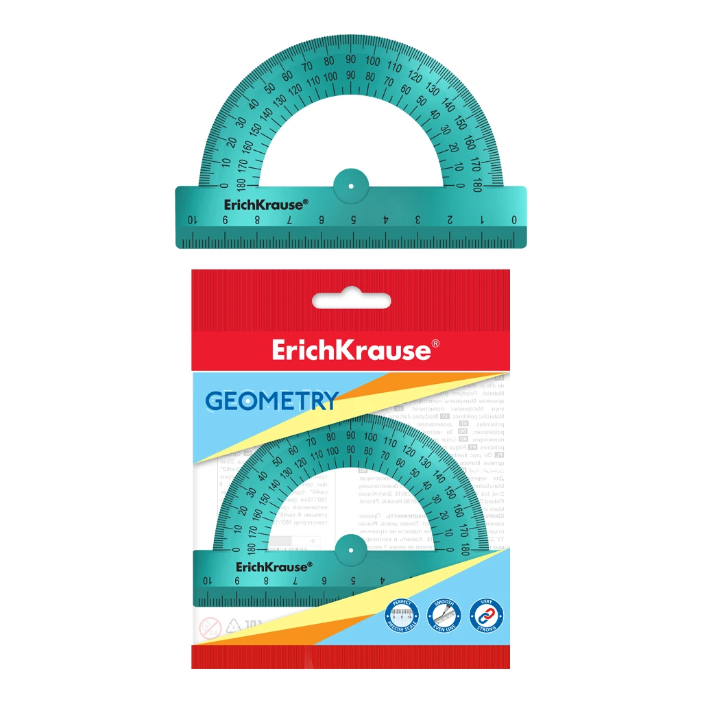 Транспортир пластиковый ErichKrause® Ice Metallic, 180°/10см, бирюзовый, во