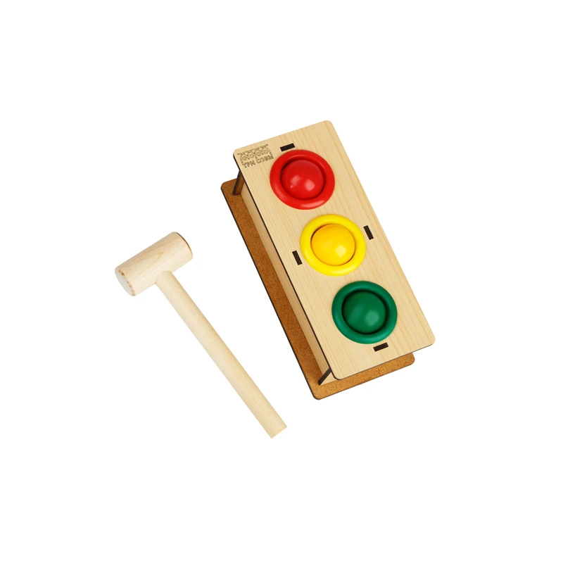Стучалка ТРИ СОВЫ "Светофор", дерево, 3 шара, молоток