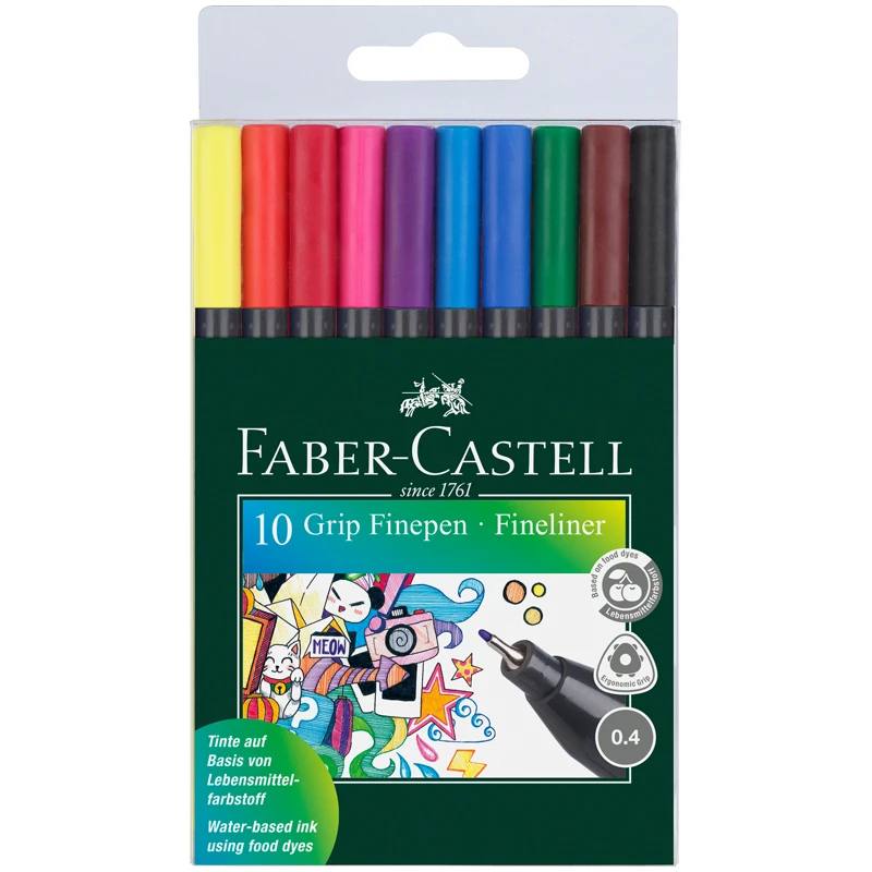 Набор капиллярных ручек Faber-Castell "Grip Finepen" 10цв., 0,4мм, Набор капиллярных ручек Faber-Castell "Grip Finepen" 10цв., 0,4мм,