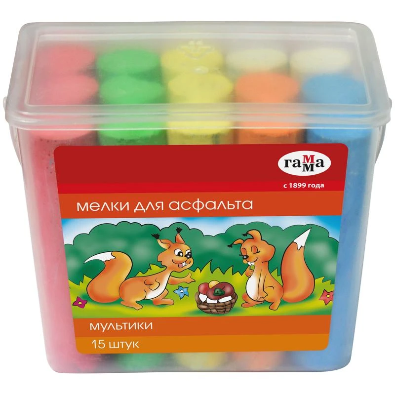 Мелки цветные для асфальта Гамма "Мультики", 15шт., 6цв., круглые,