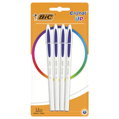 Ручки шариковые BIC "Cristal Up", НАБОР 4 шт., СИНИЕ, узел 1 мм, линия Ручки шариковые BIC "Cristal Up", НАБОР 4 шт., СИНИЕ, узел 1 мм, линия