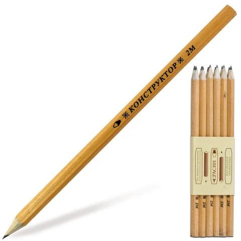 Карандаш чернографитный КРАСИН, 1 шт., "Конструктор", 2B, без резинки,