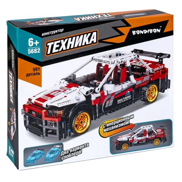 Конструктор Bondibon, ТЕХНИКА, Гоночная машина, инерция, бело-красная, 591 Конструктор Bondibon, ТЕХНИКА, Гоночная машина, инерция, бело-красная, 591
