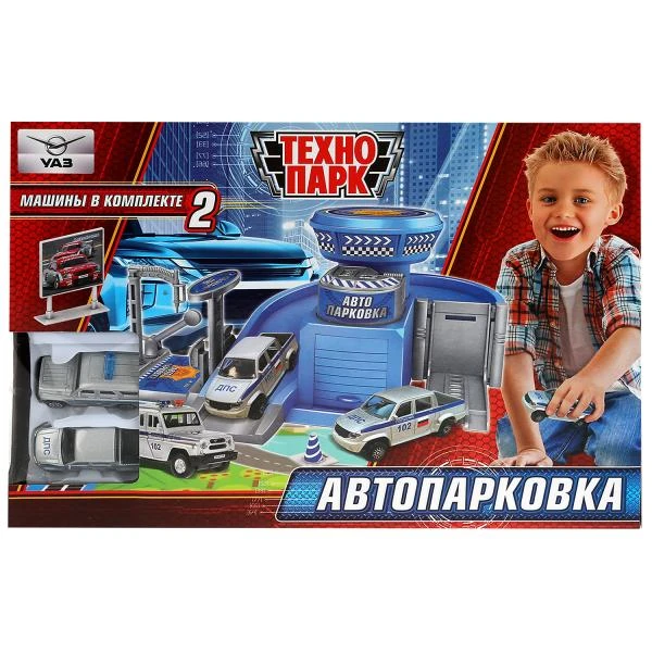 Игрушка пластик UAZ автопарковка+2 машин., 2 эт., гар., лифт, заправ., Технопарк