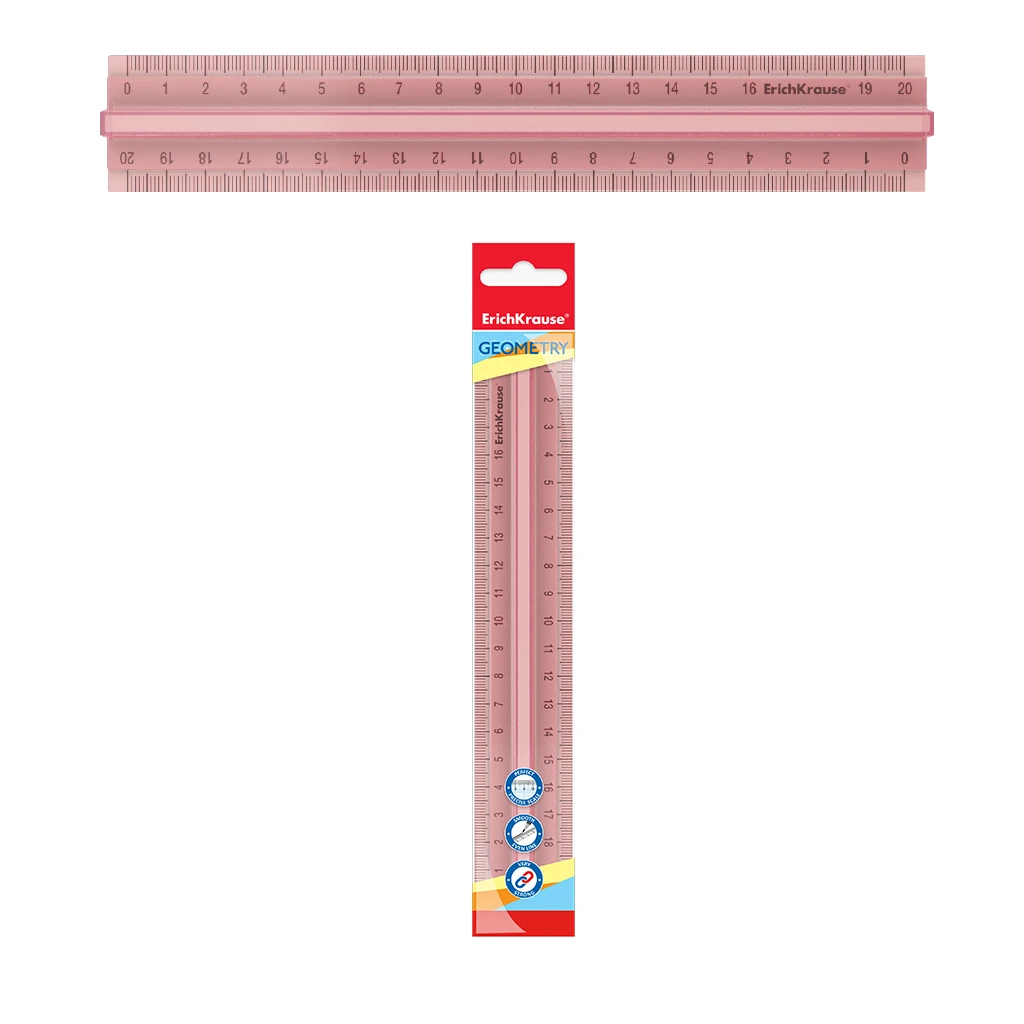 Линейка с держателем пластиковая ErichKrause® Neon, 20см, розовый, во флоупаке Линейка с держателем пластиковая ErichKrause® Neon, 20см, розовый, во флоупаке