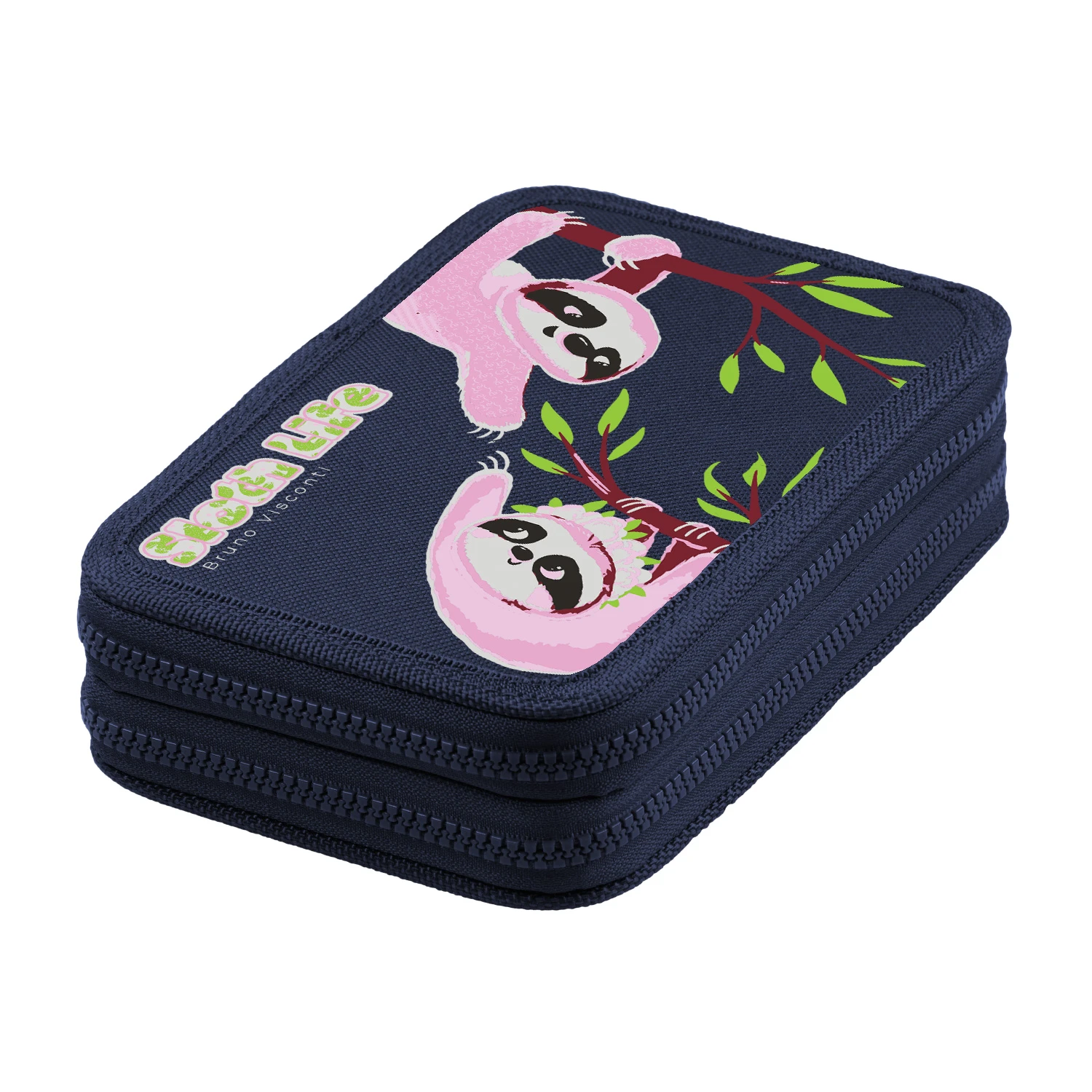 ПЕНАЛ НА МОЛНИИ СИНИЙ "КАРИБСКИЕ ЛЕНИВЦЫ" , ДВА ОТДЕЛЕНИЯ, 200 х 130ММ