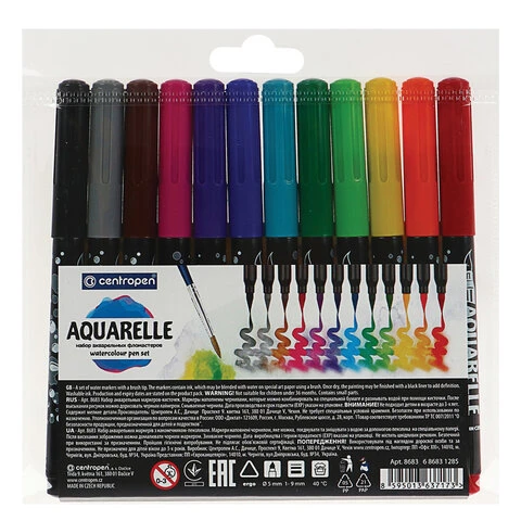 Маркеры-кисти акварельные 12 ЦВЕТОВ CENTROPEN "Aquarelle", линия Маркеры-кисти акварельные 12 ЦВЕТОВ CENTROPEN "Aquarelle", линия