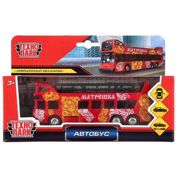 Машина металл АВТОБУС двухэтажный, 15 см, двери, багажник, инерция, коробка.