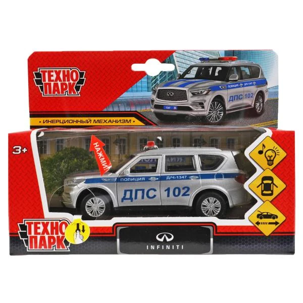 Машина металл свет-звук INFINITI QX80 ПОЛИЦИЯ 12 см, двер, багаж, инер,