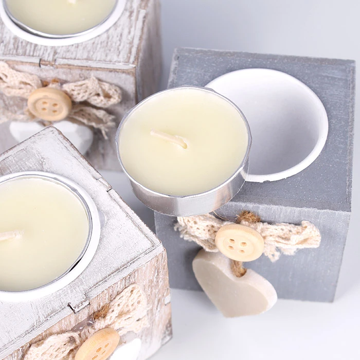 Свеча "шайба" в деревянном кубе с декором "Сердечко" ассорти Свеча "шайба" в деревянном кубе с декором "Сердечко" ассорти