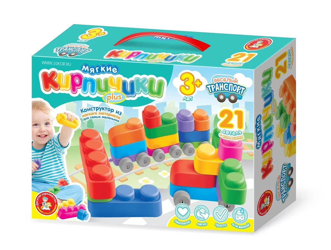 Конструктор "Мягкие кирпичики plus. Веселый транспорт" 21 дет+колесики Конструктор "Мягкие кирпичики plus. Веселый транспорт" 21 дет+колесики