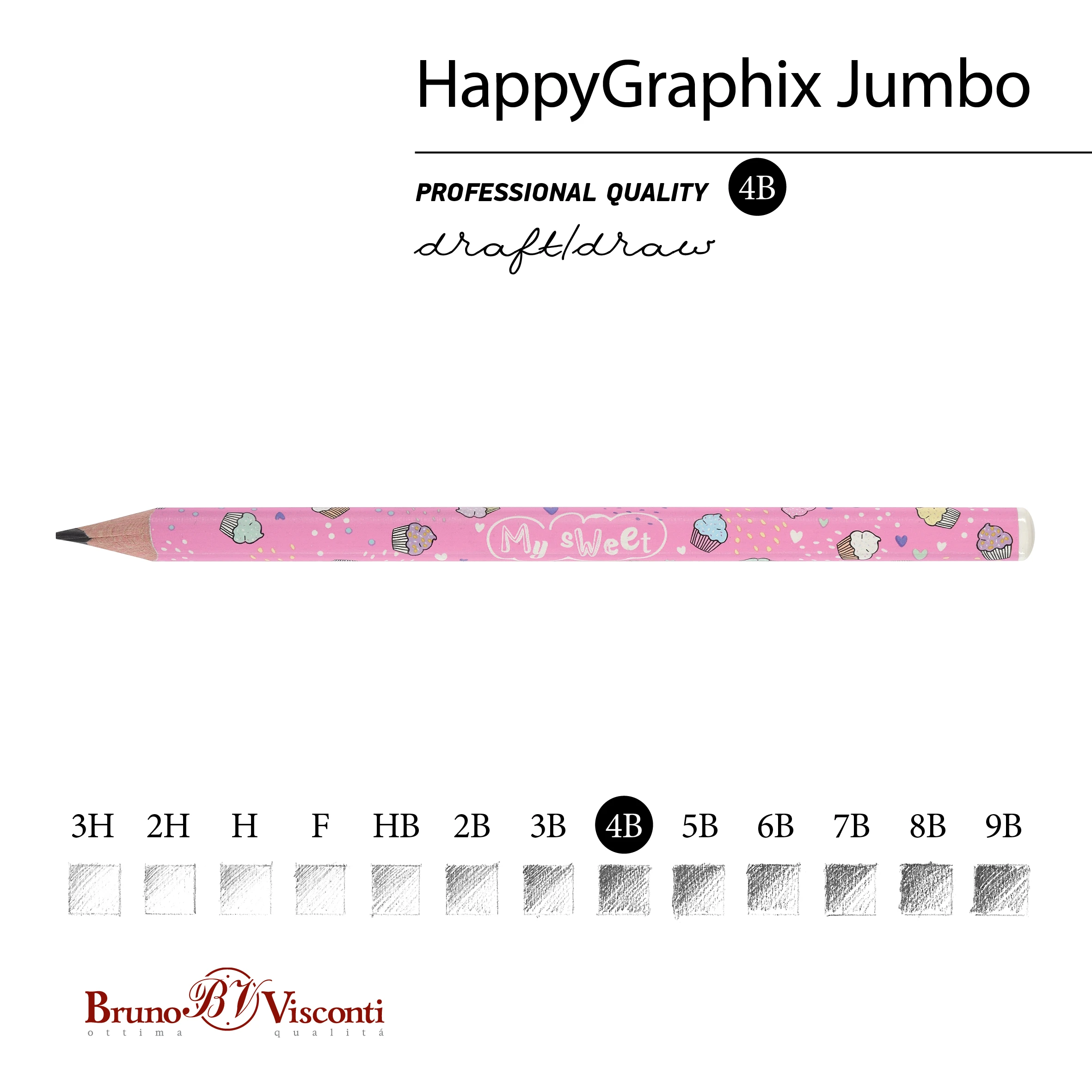 КАРАНДАШ ЧЕРНОГРАФИТОВЫЙ "HappyGraphix Jumbo. My Sweet. Mакаруны" 4В, КАРАНДАШ ЧЕРНОГРАФИТОВЫЙ "HappyGraphix Jumbo. My Sweet. Mакаруны" 4В,