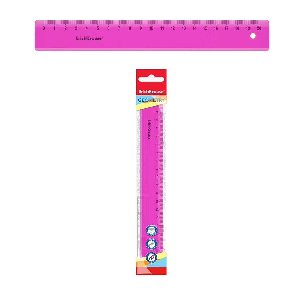 Линейка пластиковая ErichKrause® Neon, 20см, розовый, в флоупаке Линейка пластиковая ErichKrause® Neon, 20см, розовый, в флоупаке