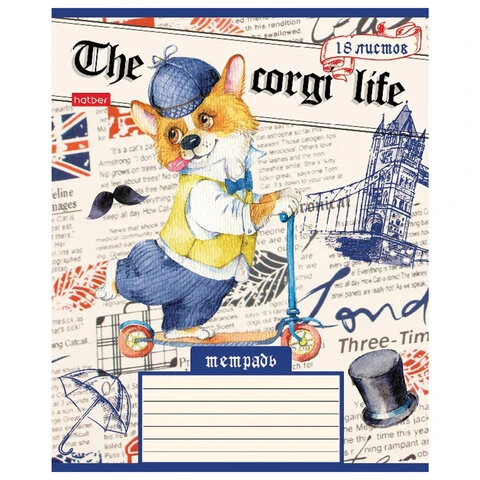 Тетрадь 18 л. HATBER клетка, обложка картон, "Корги_LIFE" (5 видов в Тетрадь 18 л. HATBER клетка, обложка картон, "Корги_LIFE" (5 видов в