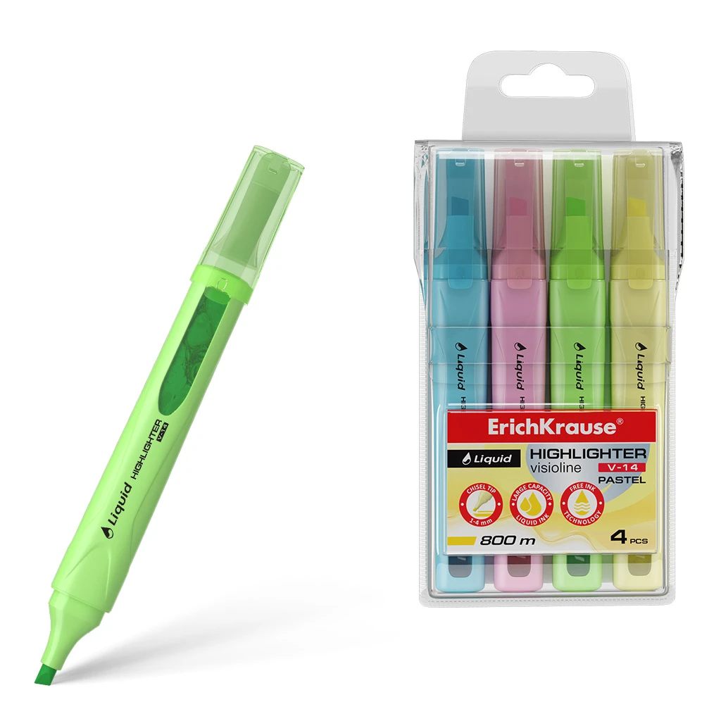 Текстмаркер ErichKrause® Liquid Visioline V-14 Pastel, цвет чернил: желтый, Текстмаркер ErichKrause® Liquid Visioline V-14 Pastel, цвет чернил: желтый,
