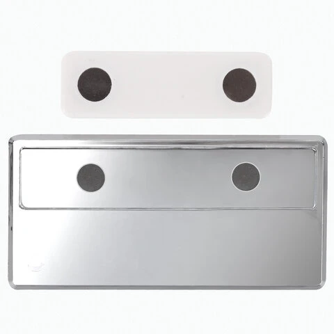 Бейдж магнитный серебристый 34х70 мм с окошком 14х65 мм, BRAUBERG, 237464