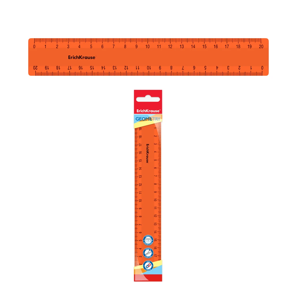 Линейка пластиковая Erich Krause® Caribbean Sunset, 20см, оранжевая, во флоупаке Линейка пластиковая Erich Krause® Caribbean Sunset, 20см, оранжевая, во флоупаке