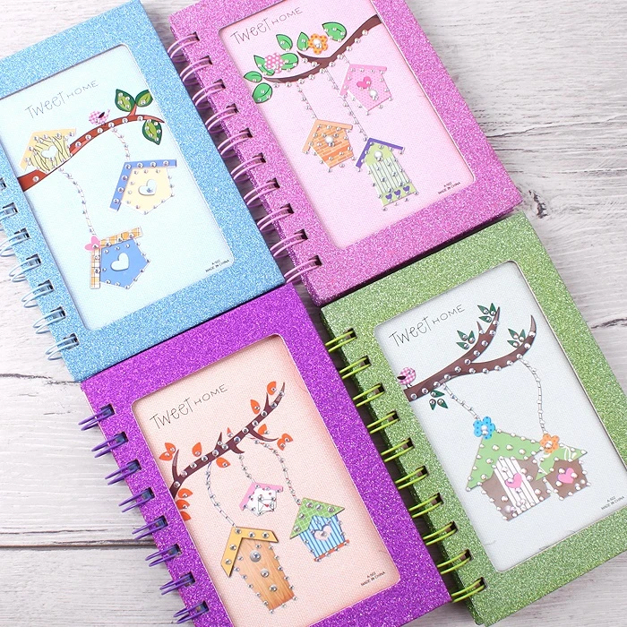 Блокнот 14,5*9,8см 60 листов на спирали "скворечники" со стразами