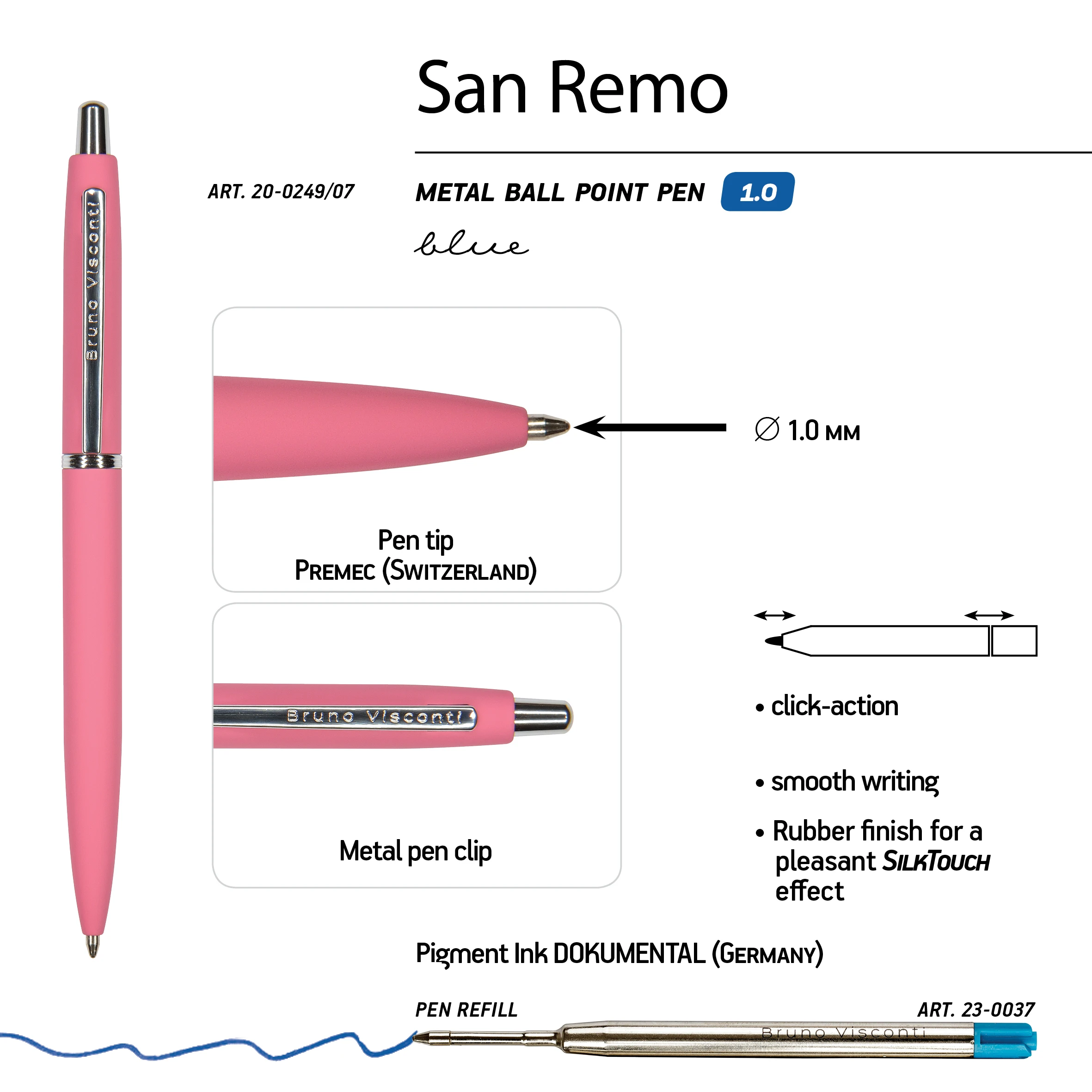 РУЧКА "SAN REMO" ШАРИКОВАЯ, АВТОМАТИЧЕСКАЯ, КОРАЛЛОВЫЙ МЕТАЛЛИЧЕСКИЙ
