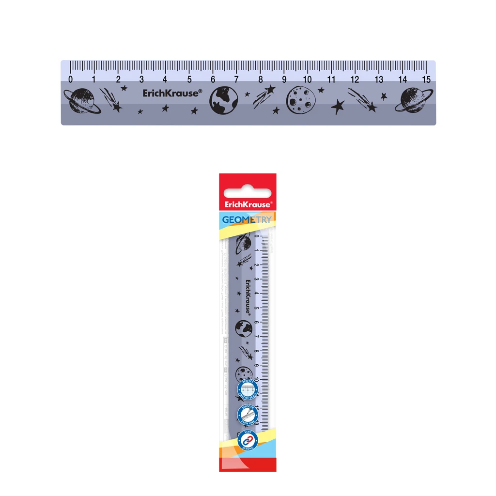 Линейка пластиковая Erich Krause® Outer Space, 15см, серебряная, во флоупаке