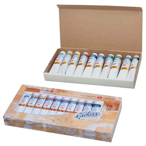 Краски масляные художественные "Ладога", НАБОР 10 цветов по 46 мл, в