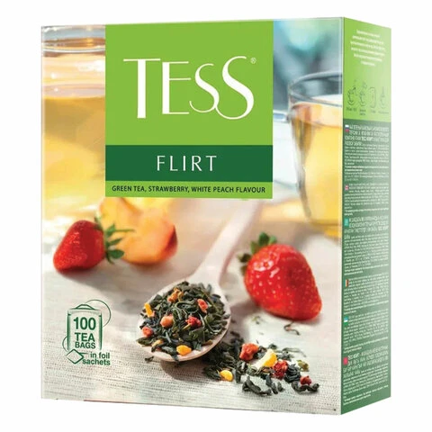 Чай TESS (Тесс) "Flirt", зеленый с клубникой и персиком, 100 пакетиков Чай TESS (Тесс) "Flirt", зеленый с клубникой и персиком, 100 пакетиков