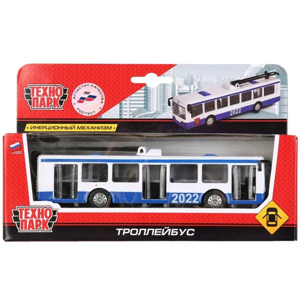 Машина металл ТРОЛЛЕЙБУС, 16,5 см, двери, инерция, Технопарк