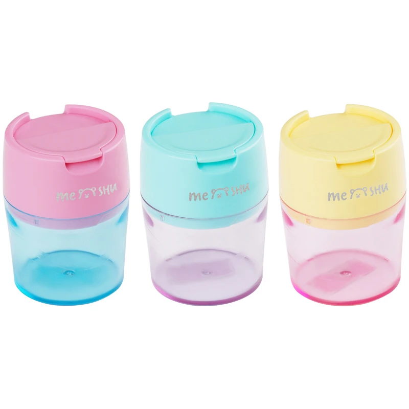 Точилка пластиковая MESHU 2 отверстия, контейнер, ассорти