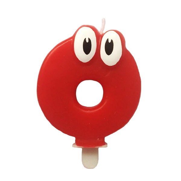 Свеча Цифра 0 Красная С глазками 6,5см