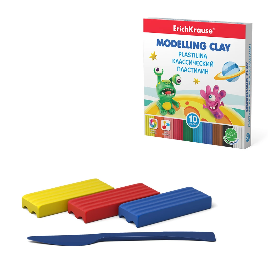 Классический пластилин Erich Krause Monsters 10 цветов со стеком, 150г.