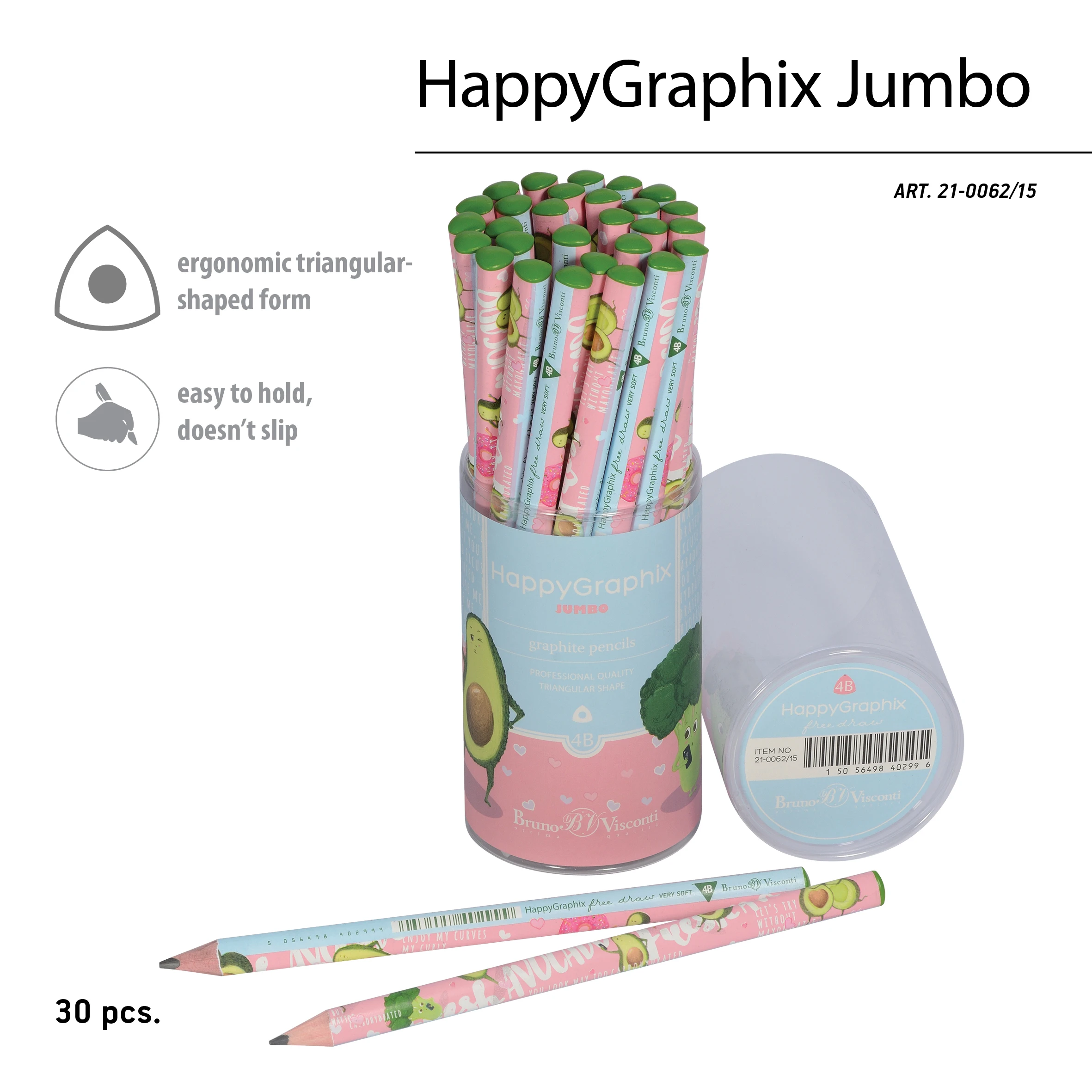 КАРАНДАШ ЧЕРНОГРАФИТОВЫЙ "HappyGraphix Jumbo. Авокадо. Модница" 4В, КАРАНДАШ ЧЕРНОГРАФИТОВЫЙ "HappyGraphix Jumbo. Авокадо. Модница" 4В,