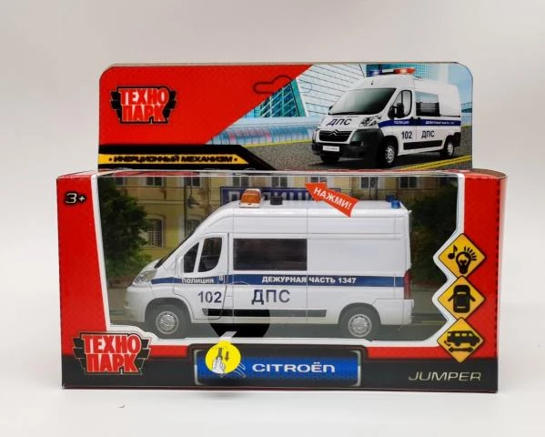Машина металл свет-звук CITROEN JUMPER ПОЛИЦИЯ 14 см, двер, инер,белый,