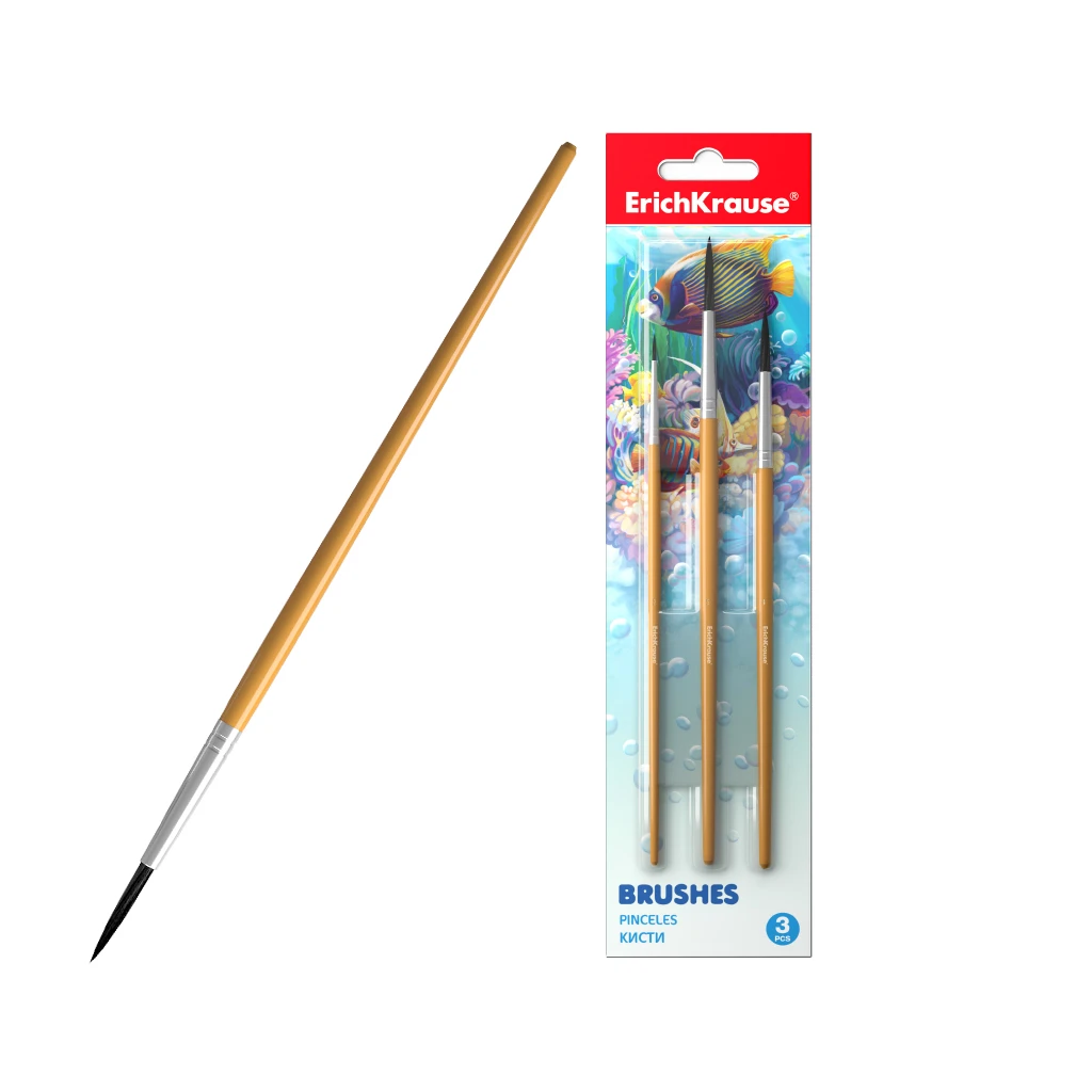 Кисти ErichKrause® для акварели и гуаши, белка, 3 штуки Кисти ErichKrause® для акварели и гуаши, белка, 3 штуки