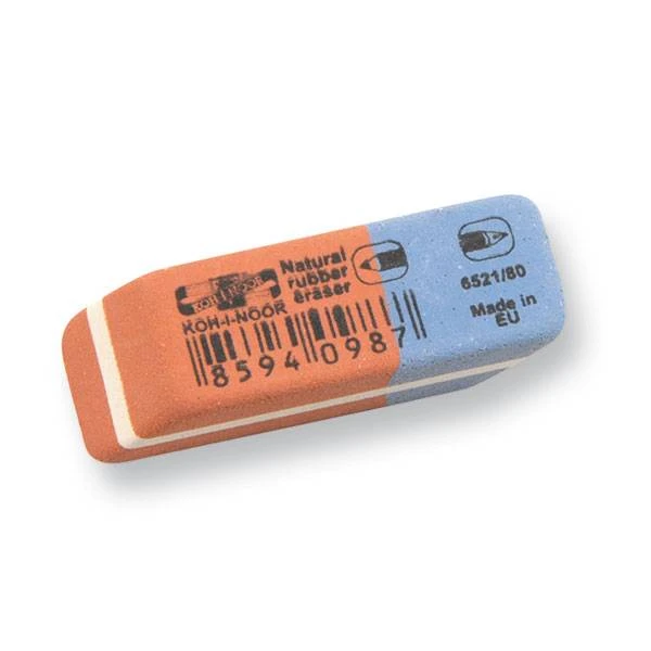 Ластик KOH-I-NOOR BLUE STAR 6521/80 каучук 41x14x8 мм красно-синий комбин.