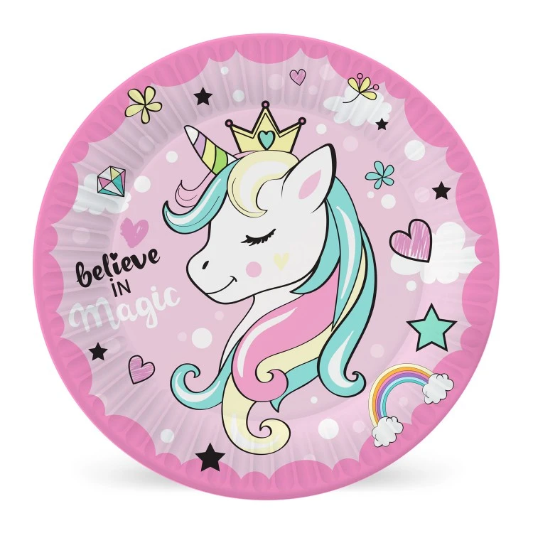 Набор бумажных тарелок Единорог, 6 штук d=230 мм.