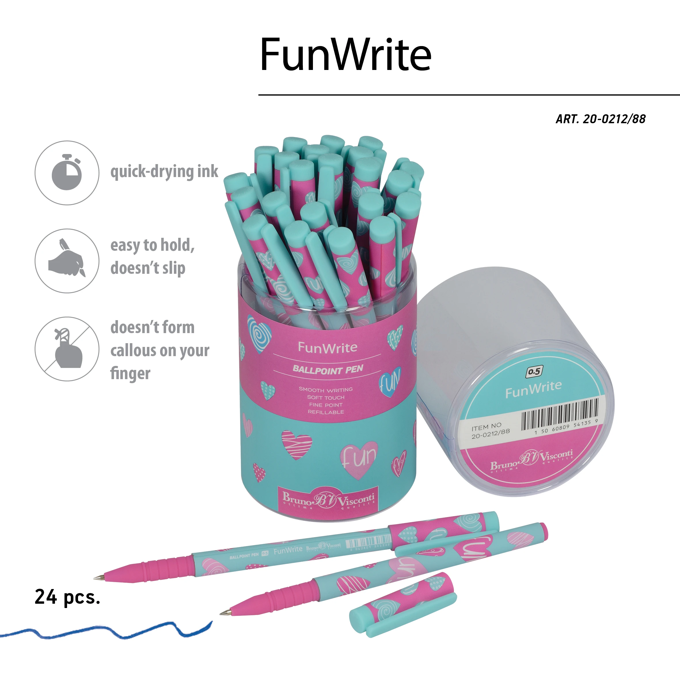 РУЧКА "FunWrite. Сердечки. Эмоции. Бирюза" ШАРИКОВАЯ 0.5 ММ, СИНЯЯ РУЧКА "FunWrite. Сердечки. Эмоции. Бирюза" ШАРИКОВАЯ 0.5 ММ, СИНЯЯ