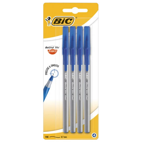 Ручки шариковые с грипом BIC "Round Stic Exact", НАБОР 4 шт., СИНИЕ, Ручки шариковые с грипом BIC "Round Stic Exact", НАБОР 4 шт., СИНИЕ,